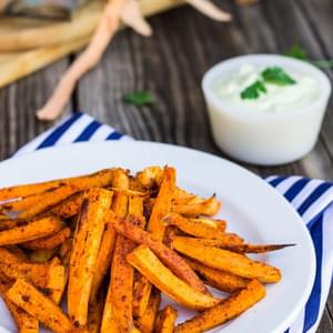 Baked Sweet Potato Fries with Curry Cilantro Mayo
