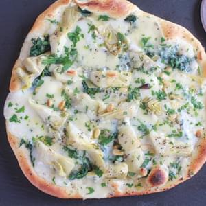 Spinach Artichoke and Blue Cheese (or feta) Pizza