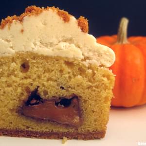 Pumpkin Cupcakes with Rolos and Apple Cider Buttercream