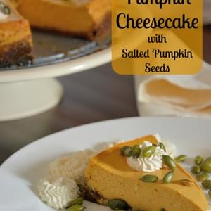 Pumpkin Cheesecake with Spiced Whipped Cream and Salty Pumpkin Seeds
