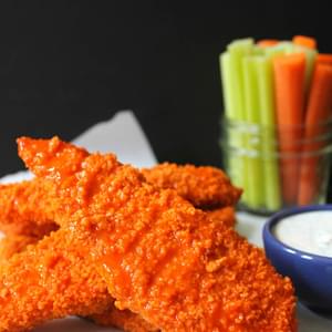 Baked Buffalo Chicken Tenders with Dude Diet Ranch Dressing