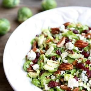 Chopped Brussels Sprouts with Dried Cranberries, Pecans & Blue Cheese
