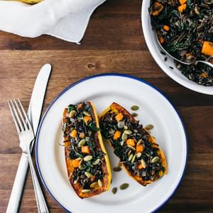 Stuffed Delicata Squash with Wild Rice, Brown Butter and Sage