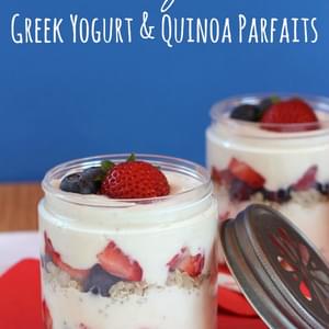 Banana Berry Cheesecake Greek Yogurt & Quinoa Parfaits