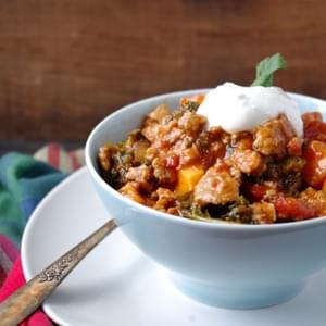 (No-Bean) Sweet Potato, Kale & Turkey Chili (gluten free & a vegetarian swap!)