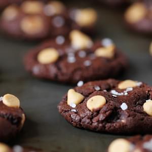 Salted Dark Chocolate Peanut Butter Cookies {great food blogger cookie swap}