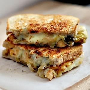 Grilled Cheese Sandwich with “Pickled” Brussels Sprouts and Onions