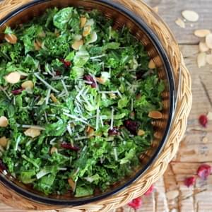 Kale and Brussels Sprout Salad with Cranberries & Toasted Almonds