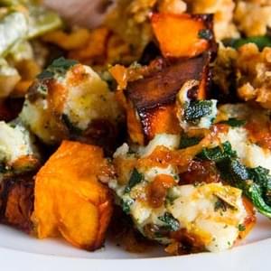Roasted Butternut Squash with Caramelized Onions, Gorgonzola and Crispy Fried Sage