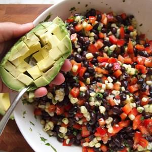 Black Bean Salad with Corn, Red Peppers and Avocado in a Lime-Cilantro Vinaigrette