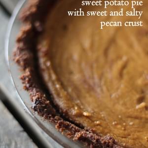 Lightened up Sweet Potato Pie with Sweet and Salty Pecan Crust (gluten free, low carb!)