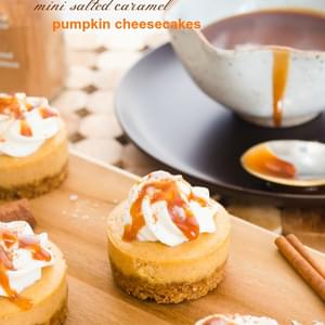 Mini Salted Caramel Pumpkin Cheesecakes