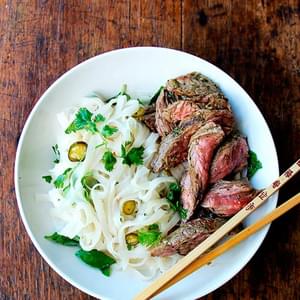 Grilled Chimichurri Skirt Steak with Rice Noodles and Nuoc Cham