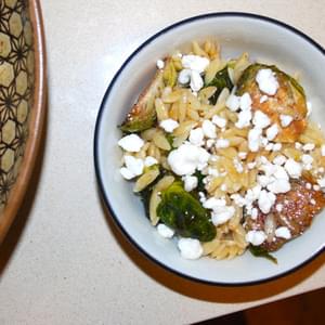Lemon Orzo with Brussel Sprouts and Goat Cheese
