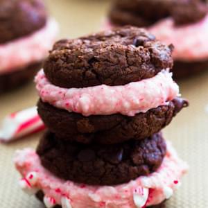 Chocolate Fudge Cookies with Candy Cane Buttercream