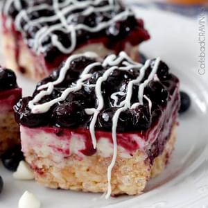 Blueberry and White Chocolate Cheesecake Rice Krispie Treats