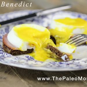 Eggs Benedict (including nut-free Paleo English muffins!! and dairy-free Hollandaise Sauce!!!)