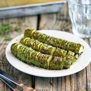 Hasselback Zucchini with Garlic Thyme Butter and Parmesan