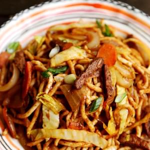 Vegan Mock Beef, Cabbage and Carrot Stir Fry Udon