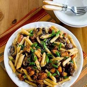 Vegetarian Penne Pasta with Butternut Squash, Mushrooms, Scallions, and Goat Cheese