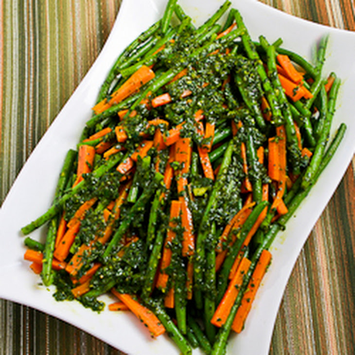 Steamed Green Beans and Carrots with Charmoula Sauce Recipe