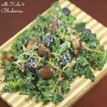 Warm Mushroom Salad with Kale and Blueberries