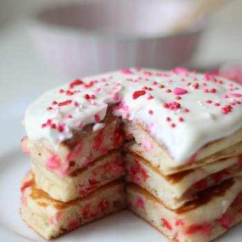 Valentine’s Funfetti Pancakes with Vanilla Greek Yogurt Sauce