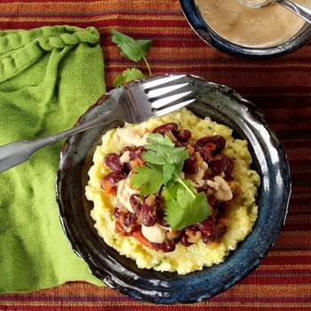 Creamy Polenta with Spicy Red Beans and Chipotle Cashew Cream