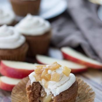 Hard Cider Cinnamon Cupcakes with Caramel Whiskey Apples & Whiskey Buttercream