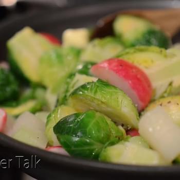 Butter-Braised Radishes, Kohlrabi, and Brussels Sprouts