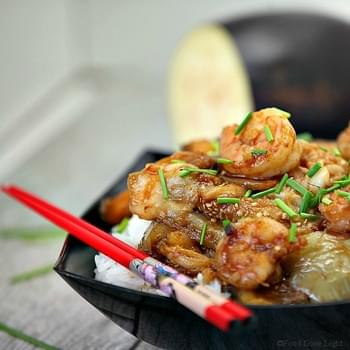 Chinese Steamed Eggplant with Shrimp Stir Fry