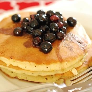 Lemon Cream Cheese Pancakes with Blueberry Maple Syrup