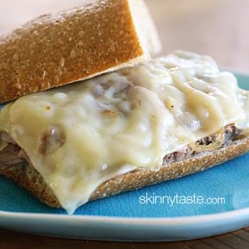 Roast Beef Sandwich with Melted Cheese and Caramelized Onions