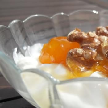 Greek Yogurt with Apricot Preserves, Walnuts and Honey