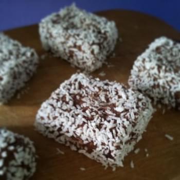 Coconut-Coated No-Cook Protein Brownies