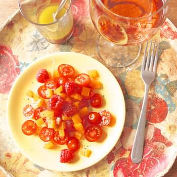 Tomato, Pepper & Raspberry Salad with Rosé Wine Dressing