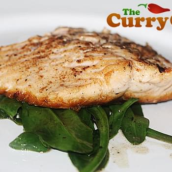 Pan Seared Spiced Wild Sea Trout With Sea Spinach