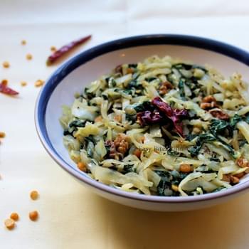 Cabbage, Spinach Stirfry with Walnuts
