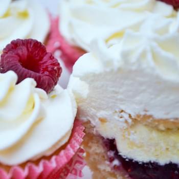 Vanilla Cupcakes with Clotted Cream and Raspberry Jam