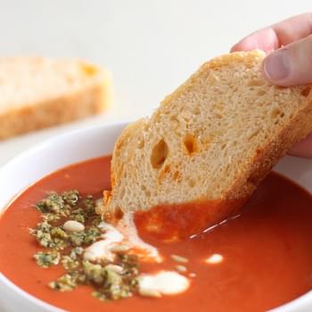 15 Minute Tomato Soup With Basil Pine Nut Crumb
