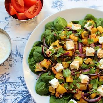 Pumpkin/Squash Salad with Spinach and Walnuts