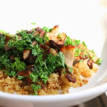 Butter and Vinegar Infused Mushrooms, Quick Crispy Quinoa and Crispy Parsley