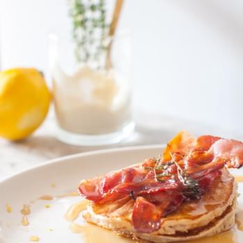 Lemon And Blueberry Ricotta Pancakes With Thyme Bacon