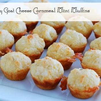 Rosemary Goat Cheese Cornmeal Mini Muffins - party appetizer or dinner side dish
