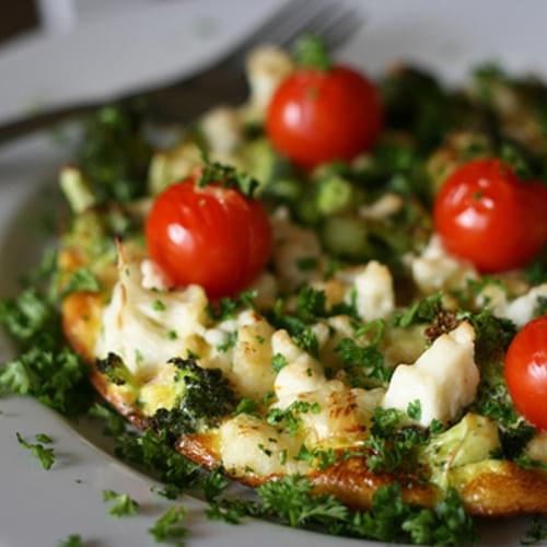 Cauliflower and Broccoli Omelet with Feta and Parsley