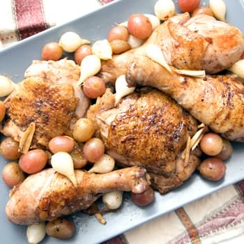 Roasted Chicken Thighs with Grapes and Pearl Onions
