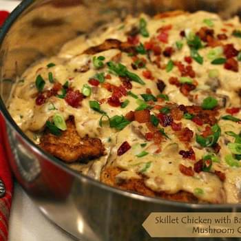 Skillet Chicken With Bacon, Onion And Mushroom Gravy