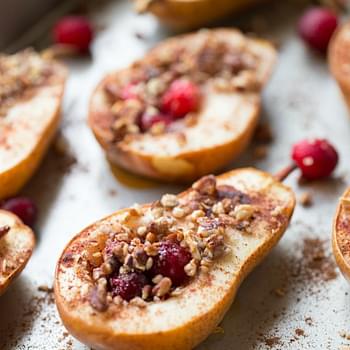 Baked Pears with Honey, Cranberries and Pecans