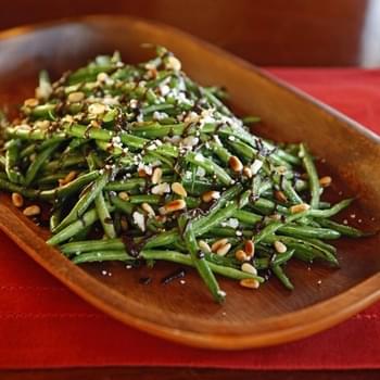 Green Beans with Balsamic Date Reduction, Feta and Pine Nuts