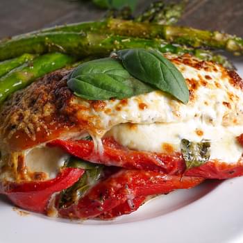 Roasted Red Pepper, Mozzarella and Basil Stuffed Chicken